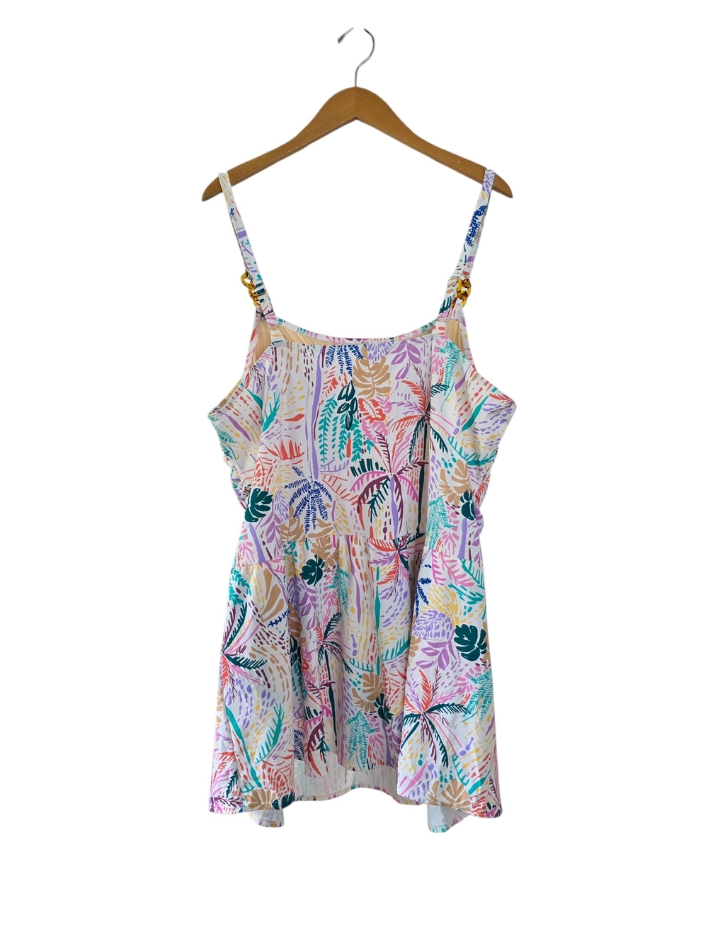 Susan Graver Soleil Ruched Tropical Print One-Piece Swimsuit Swim Dress 30W - Picture 3 of 5